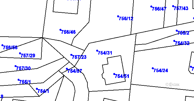Parcela st. 754/31 v KÚ Srubec, Katastrální mapa