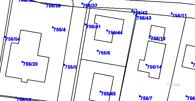 Parcela st. 756/6 v KÚ Srubec, Katastrální mapa