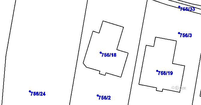 Parcela st. 756/18 v KÚ Srubec, Katastrální mapa