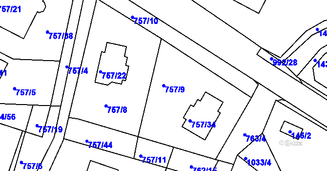 Parcela st. 757/9 v KÚ Srubec, Katastrální mapa