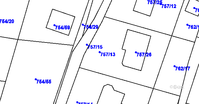 Parcela st. 757/13 v KÚ Srubec, Katastrální mapa
