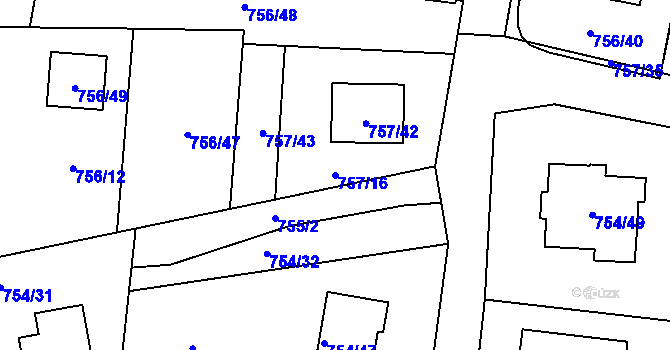 Parcela st. 757/16 v KÚ Srubec, Katastrální mapa