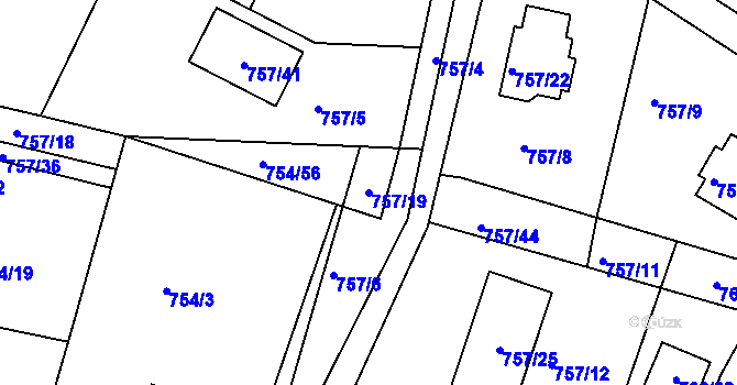 Parcela st. 757/19 v KÚ Srubec, Katastrální mapa