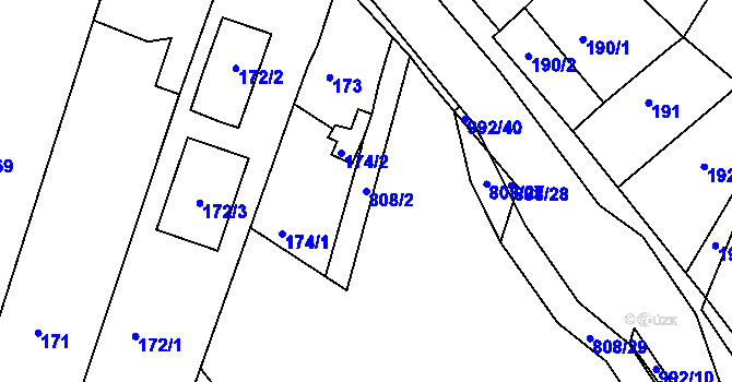 Parcela st. 808/2 v KÚ Srubec, Katastrální mapa