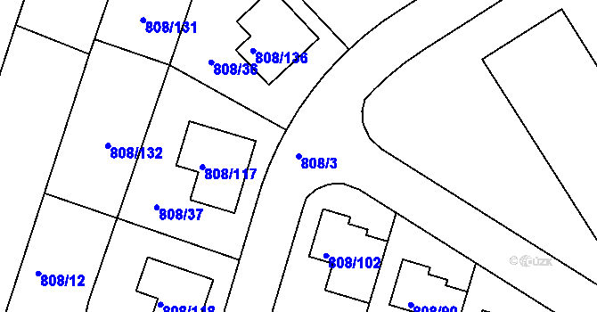 Parcela st. 808/3 v KÚ Srubec, Katastrální mapa