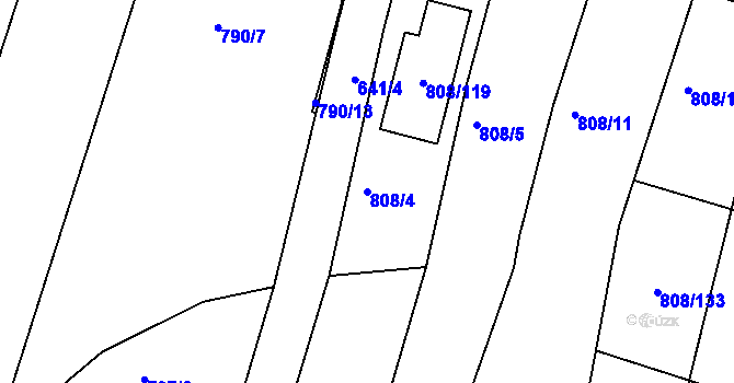 Parcela st. 808/4 v KÚ Srubec, Katastrální mapa