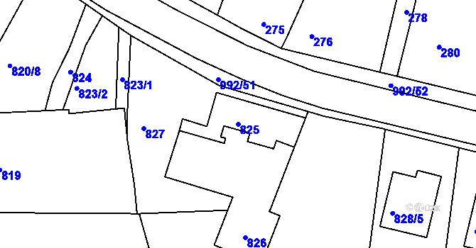 Parcela st. 825 v KÚ Srubec, Katastrální mapa