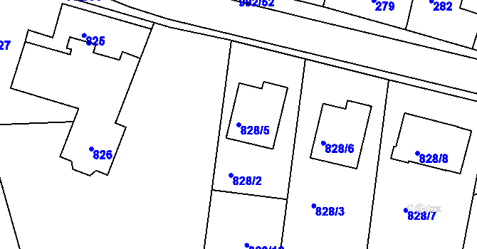 Parcela st. 828/5 v KÚ Srubec, Katastrální mapa
