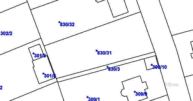 Parcela st. 830/31 v KÚ Srubec, Katastrální mapa