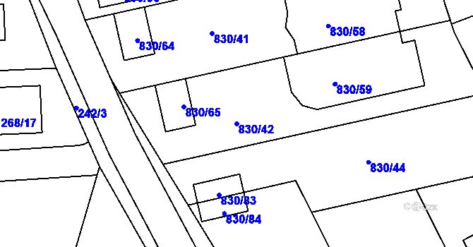 Parcela st. 830/42 v KÚ Srubec, Katastrální mapa