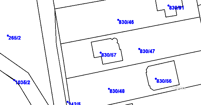 Parcela st. 830/57 v KÚ Srubec, Katastrální mapa