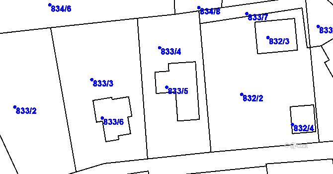 Parcela st. 833/5 v KÚ Srubec, Katastrální mapa