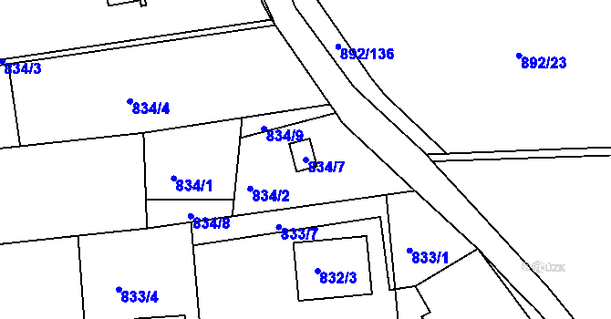 Parcela st. 834/7 v KÚ Srubec, Katastrální mapa
