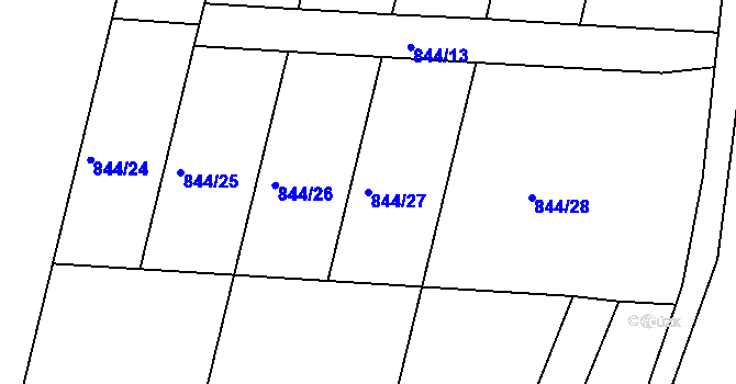 Parcela st. 844/27 v KÚ Srubec, Katastrální mapa