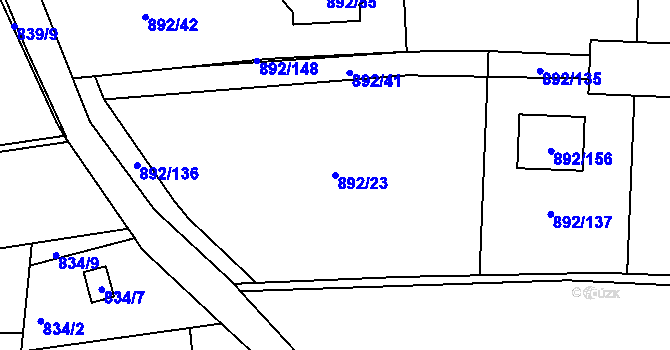 Parcela st. 892/23 v KÚ Srubec, Katastrální mapa