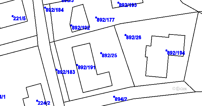 Parcela st. 892/25 v KÚ Srubec, Katastrální mapa