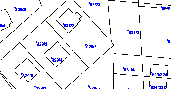 Parcela st. 928/2 v KÚ Srubec, Katastrální mapa