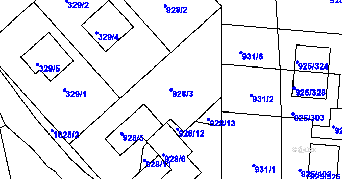 Parcela st. 928/3 v KÚ Srubec, Katastrální mapa