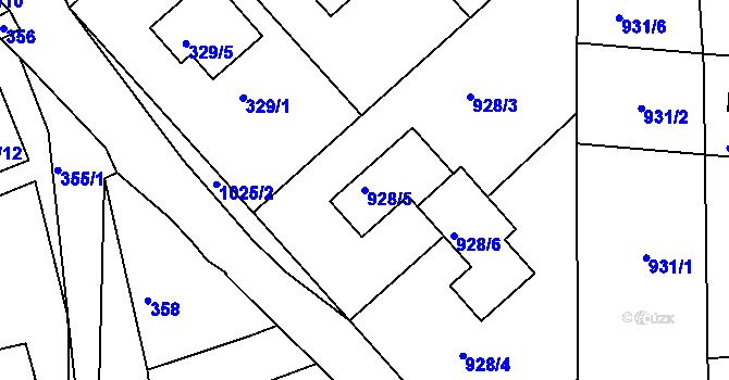 Parcela st. 928/5 v KÚ Srubec, Katastrální mapa