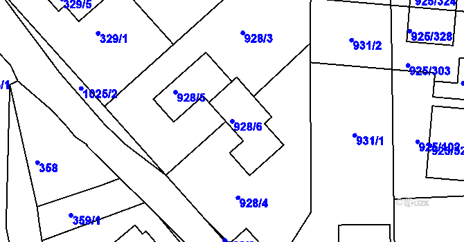 Parcela st. 928/6 v KÚ Srubec, Katastrální mapa