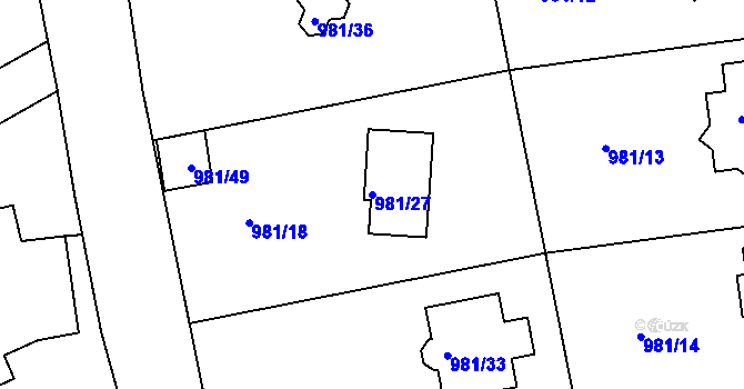 Parcela st. 981/27 v KÚ Srubec, Katastrální mapa