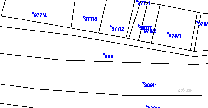 Parcela st. 986 v KÚ Srubec, Katastrální mapa