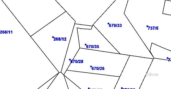 Parcela st. 670/35 v KÚ Srubec, Katastrální mapa