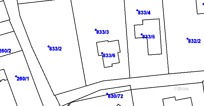 Parcela st. 833/6 v KÚ Srubec, Katastrální mapa