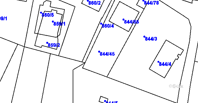 Parcela st. 844/45 v KÚ Srubec, Katastrální mapa