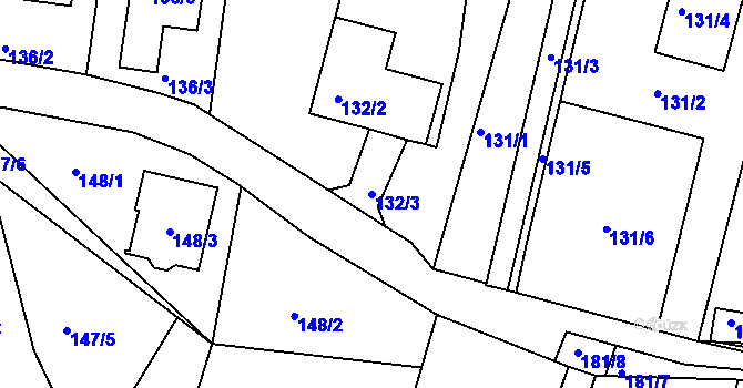 Parcela st. 132/3 v KÚ Srubec, Katastrální mapa