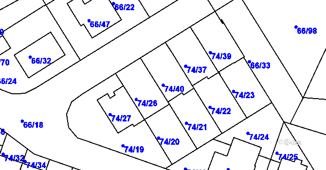 Parcela st. 74/40 v KÚ Srubec, Katastrální mapa