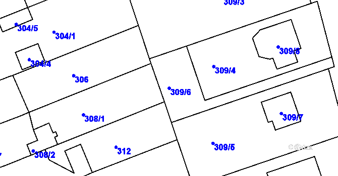 Parcela st. 309/6 v KÚ Srubec, Katastrální mapa