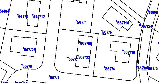 Parcela st. 567/32 v KÚ Srubec, Katastrální mapa