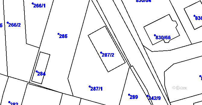 Parcela st. 287/2 v KÚ Srubec, Katastrální mapa