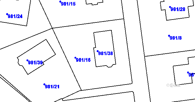 Parcela st. 981/38 v KÚ Srubec, Katastrální mapa