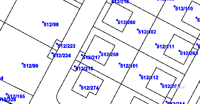 Parcela st. 512/259 v KÚ Srubec, Katastrální mapa