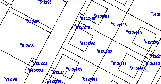 Parcela st. 512/260 v KÚ Srubec, Katastrální mapa