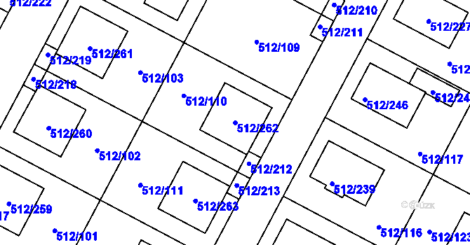 Parcela st. 512/262 v KÚ Srubec, Katastrální mapa