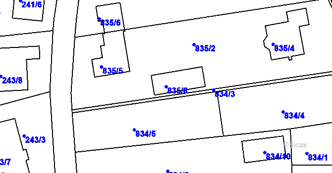 Parcela st. 835/8 v KÚ Srubec, Katastrální mapa
