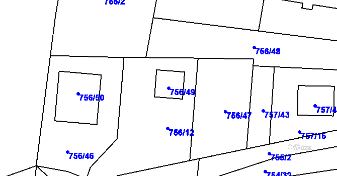 Parcela st. 756/49 v KÚ Srubec, Katastrální mapa