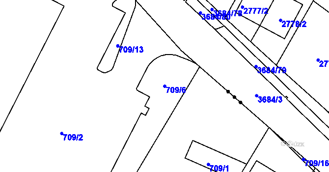 Parcela st. 709/6 v KÚ Srubec, Katastrální mapa