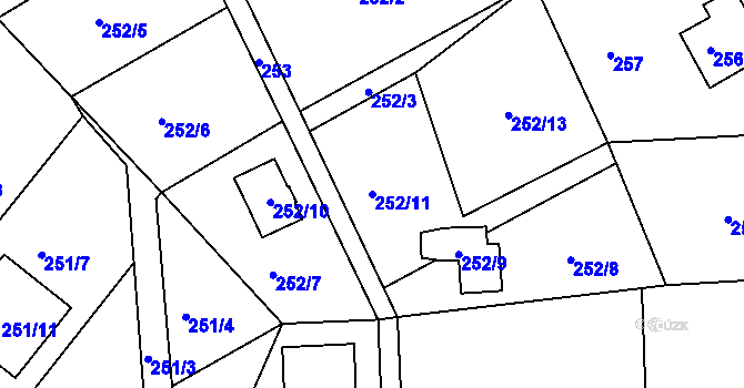 Parcela st. 252/11 v KÚ Srubec, Katastrální mapa