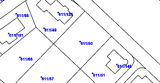 Parcela st. 611/50 v KÚ Srubec, Katastrální mapa