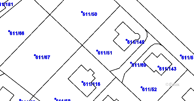 Parcela st. 611/51 v KÚ Srubec, Katastrální mapa
