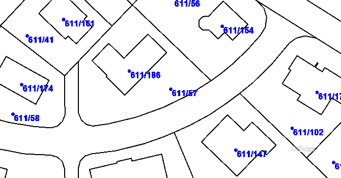 Parcela st. 611/57 v KÚ Srubec, Katastrální mapa