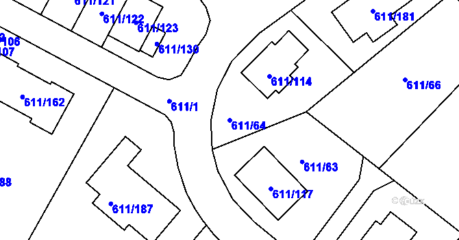 Parcela st. 611/64 v KÚ Srubec, Katastrální mapa