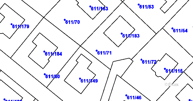 Parcela st. 611/71 v KÚ Srubec, Katastrální mapa