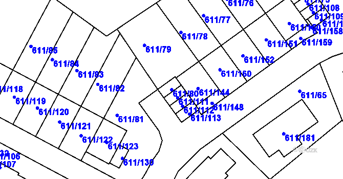 Parcela st. 611/80 v KÚ Srubec, Katastrální mapa