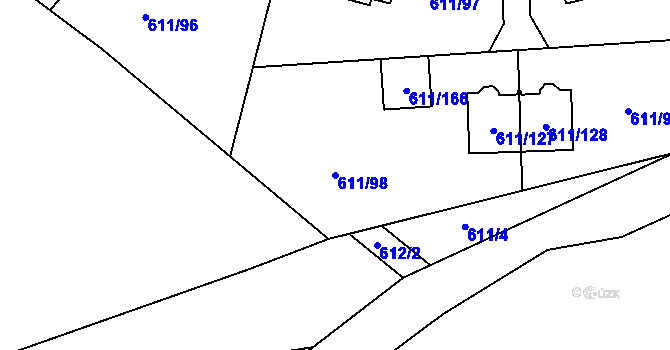 Parcela st. 611/98 v KÚ Srubec, Katastrální mapa