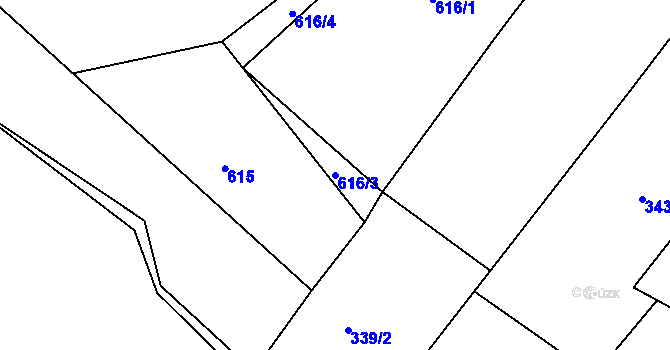 Parcela st. 616/3 v KÚ Srubec, Katastrální mapa